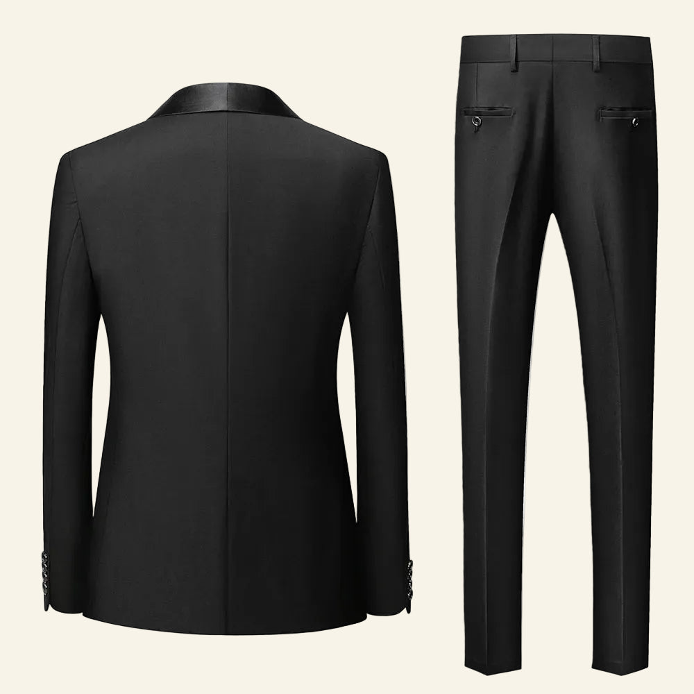 Black Men Autumn Wedding Party Three Pieces Set Large Size Male Blazer Coat Pants and Vest Fashion Slim Fit Suit