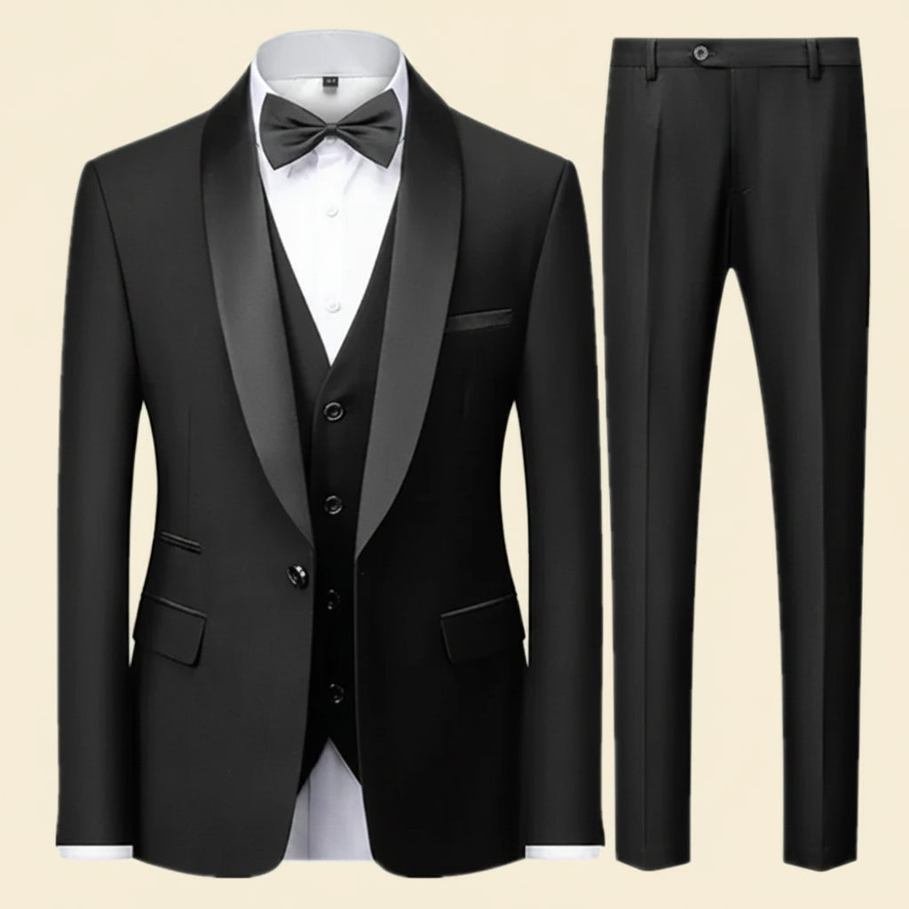Black tuxedo with bow tie and pants 