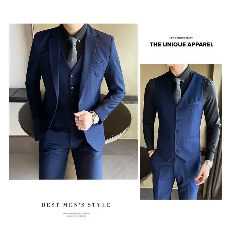 S-9XL New (Blazer+Vest+Pants) Men's Fashion Business Gentleman Professional Formal Dress Korean Version Banquet Dress Suit 6XL