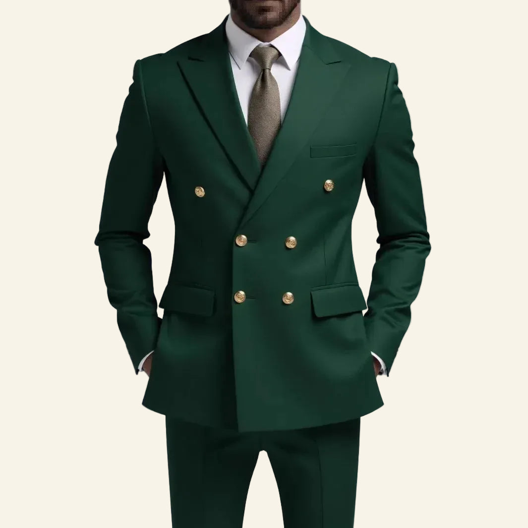 Green suit with gold buttons  
