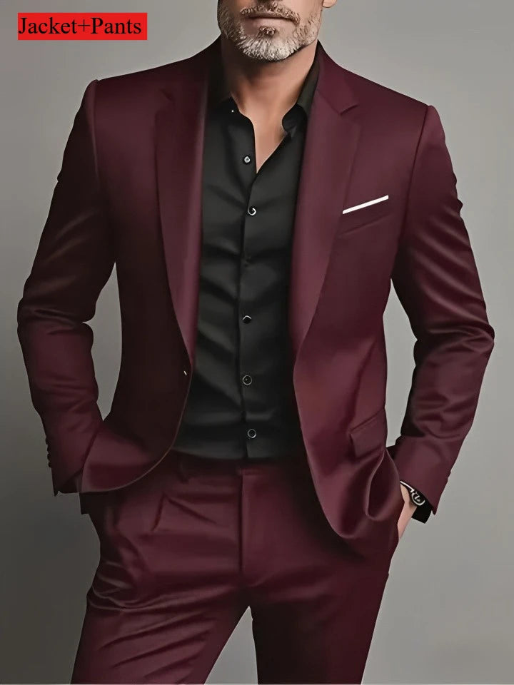 Elegant Men's Suit Sets- Slim Fit Tuxedo Set for Weddings & Formal Occasions, Black Suit