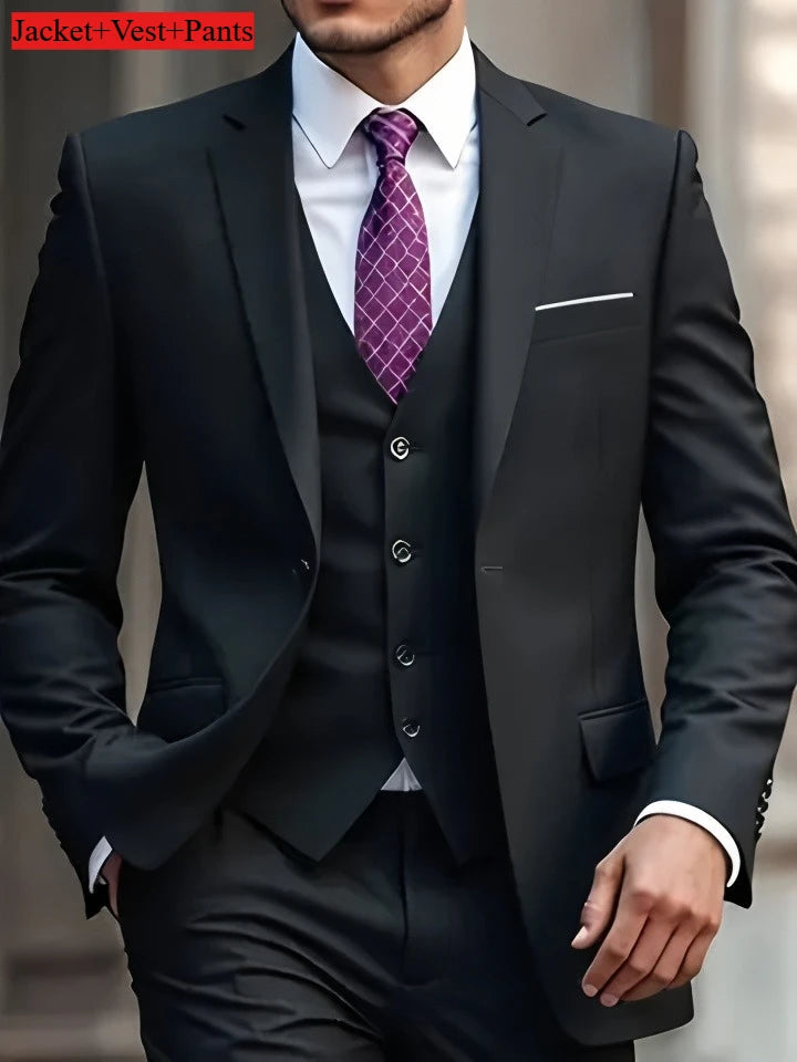 Elegant Men's Suit Sets- Slim Fit Tuxedo Set for Weddings & Formal Occasions, Black Suit