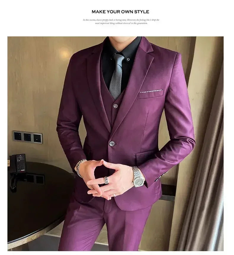 S-9XL New (Blazer+Vest+Pants) Men's Fashion Business Gentleman Professional Formal Dress Korean Version Banquet Dress Suit 6XL