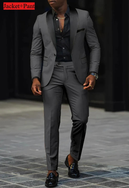 Men Formal Slim Fit Tuxedo Prom Suit Male Groom Wedding Blazers High Quality Groomsman Luxury Dress Business Banquet Party Suit