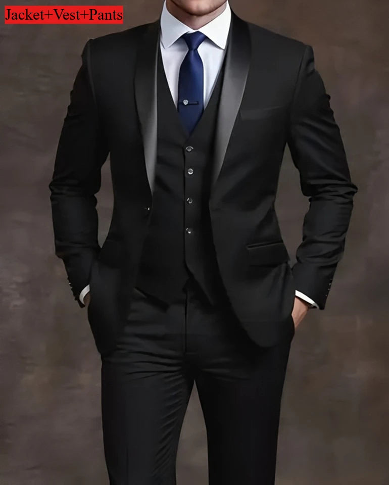 Elegant Men's Suit Sets- Slim Fit Tuxedo Set for Weddings & Formal Occasions, Black Suit